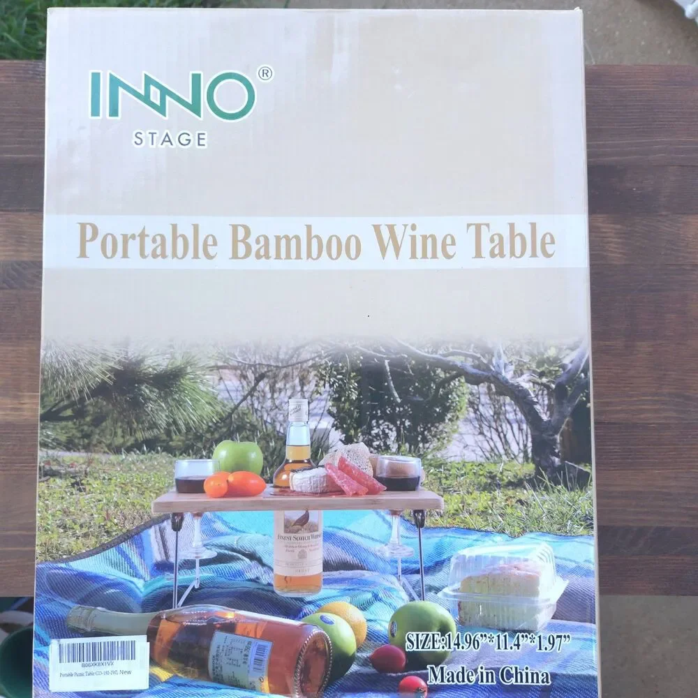 INNO STAGE Portable Bamboo Wine Table Folding Picnic Table New in Box